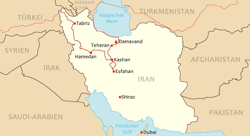 Reiseroute Iran