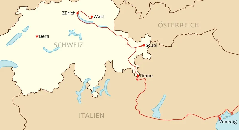 Reiseroute Italien-Schweiz