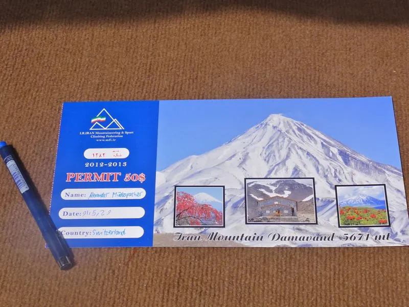 Unser Permit für die Besteigung des Damavand